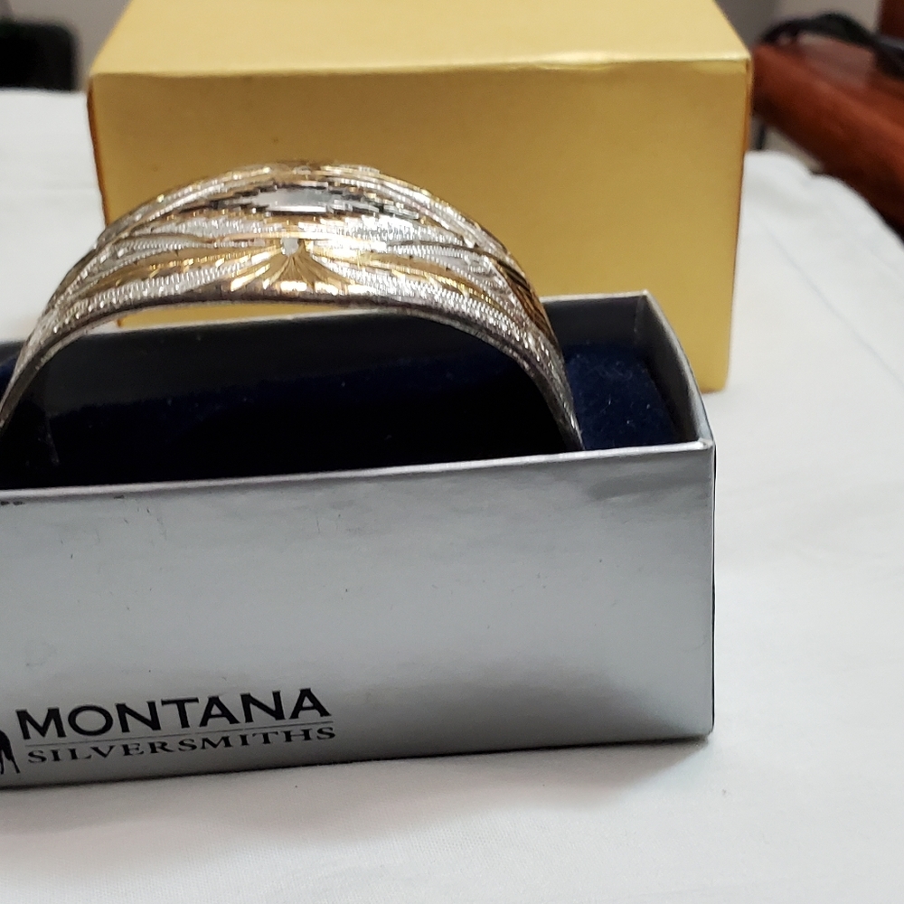 Cuff Bracelet Gold Silver 2 Tone Montana Silversmiths Original Velvet Box/Docs